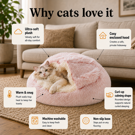 SnugDen 2-in-1 Hooded Cat Bed