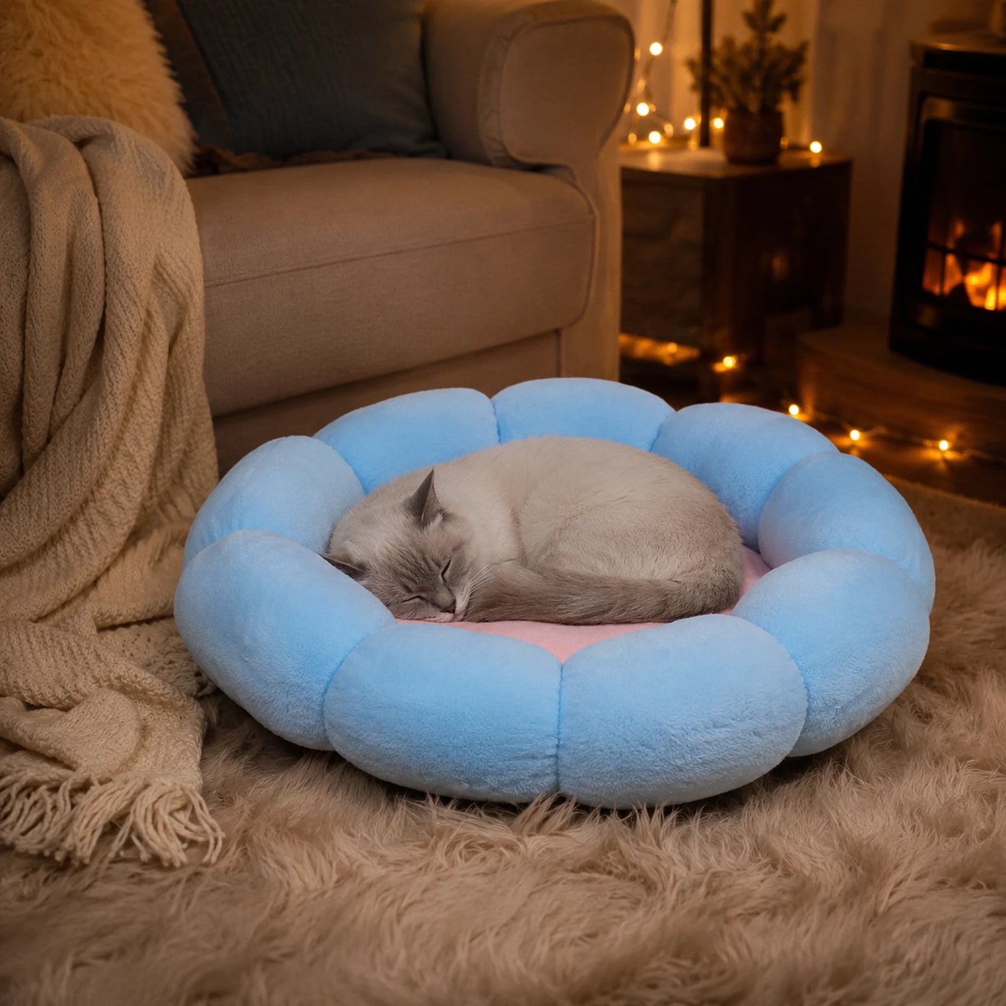BloomNest Plush Flower Cat Bed