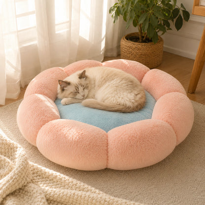 BloomNest Plush Flower Cat Bed