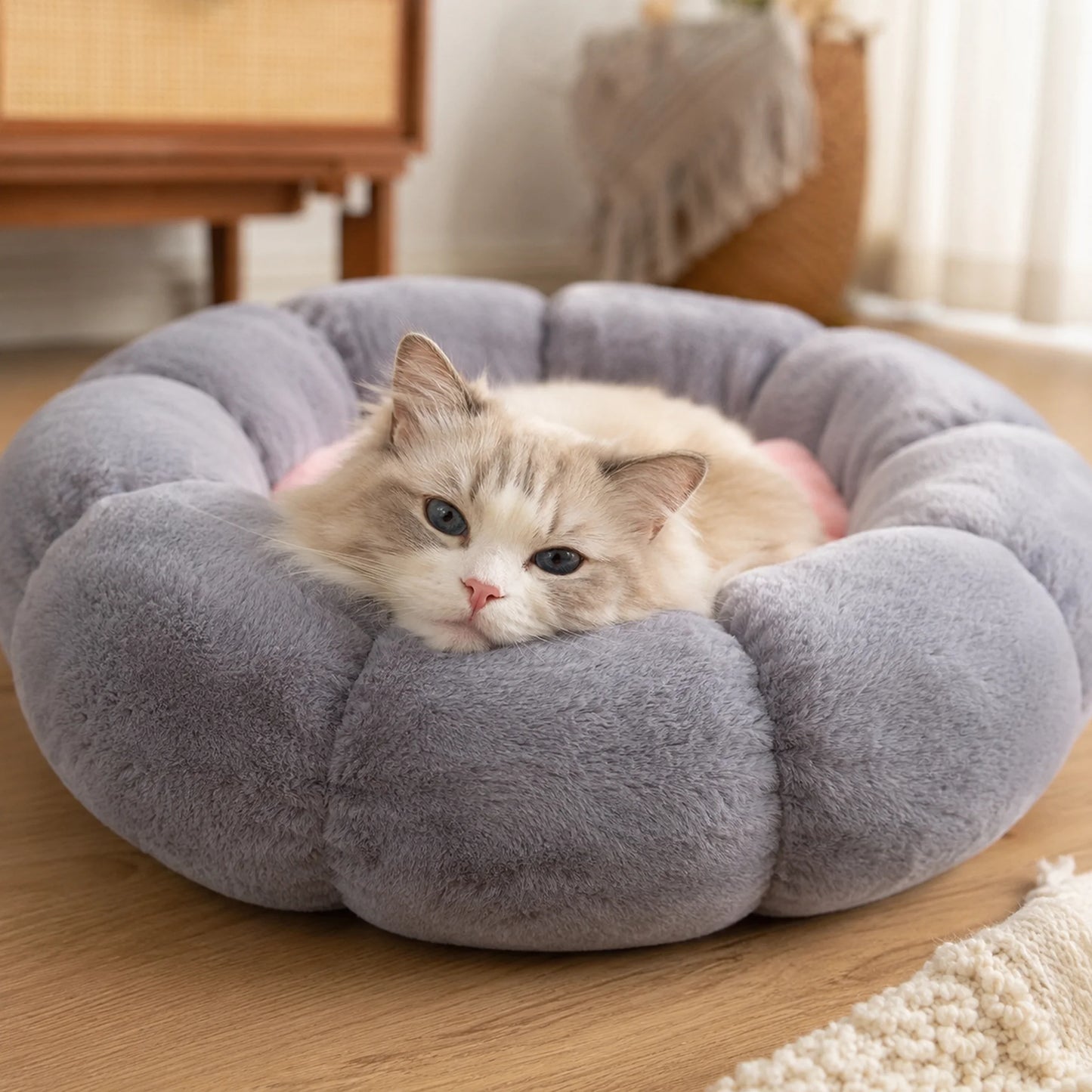 BloomNest Plush Flower Cat Bed