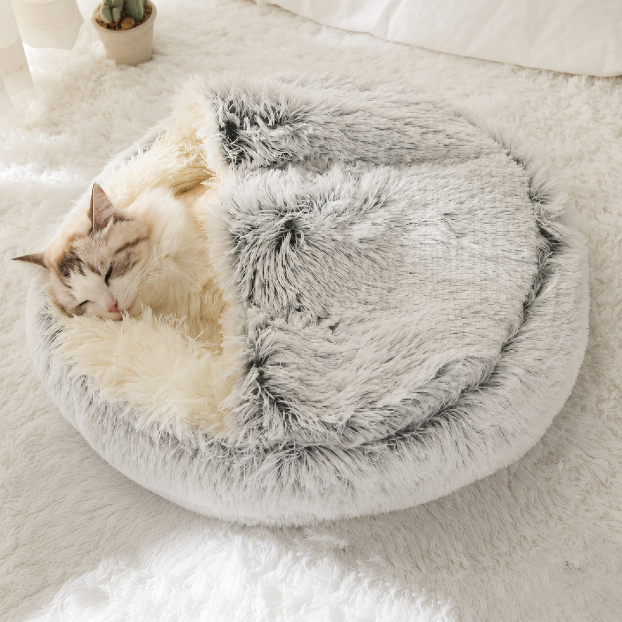 SnugDen 2-in-1 Calming Cat Cave Bed
