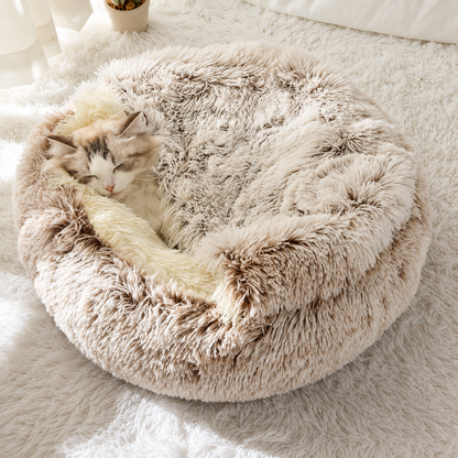 SnugDen 2-in-1 Calming Cat Cave Bed