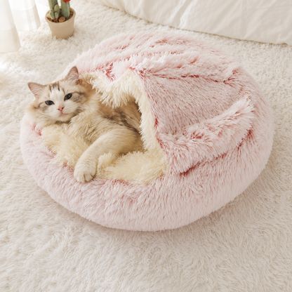 SnugDen 2-in-1 Calming Cat Cave Bed