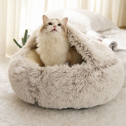 SnugDen 2-in-1 Calming Cat Cave Bed