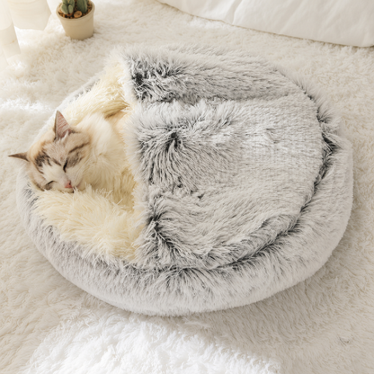 SnugDen 2-in-1 Calming Cat Cave Bed