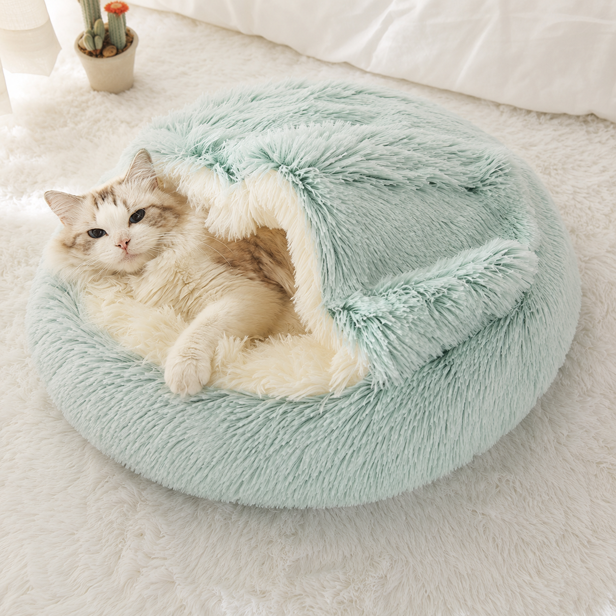 SnugDen 2-in-1 Calming Cat Cave Bed
