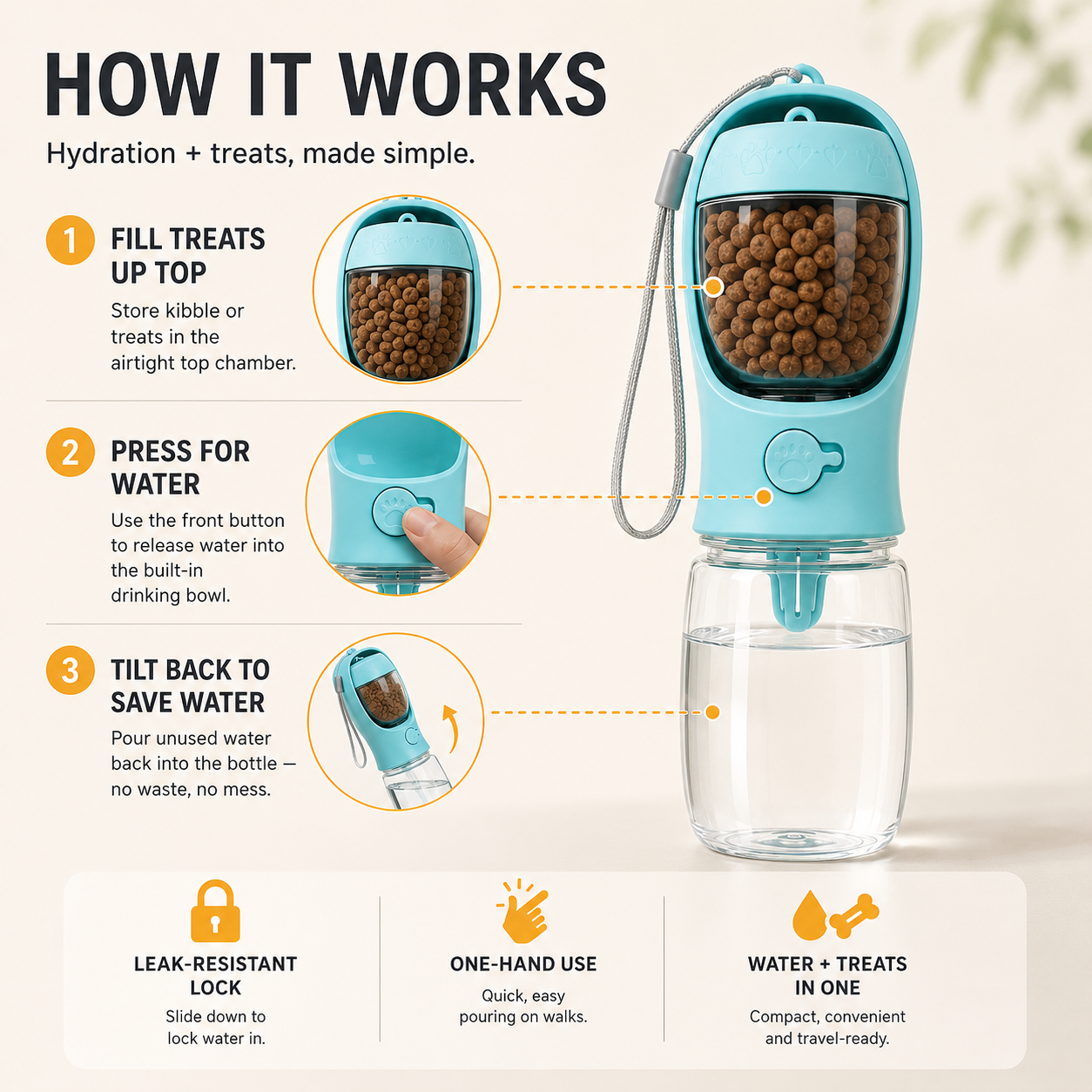 2-in-1 Dog Travel Water Bottle + Treat Holder
