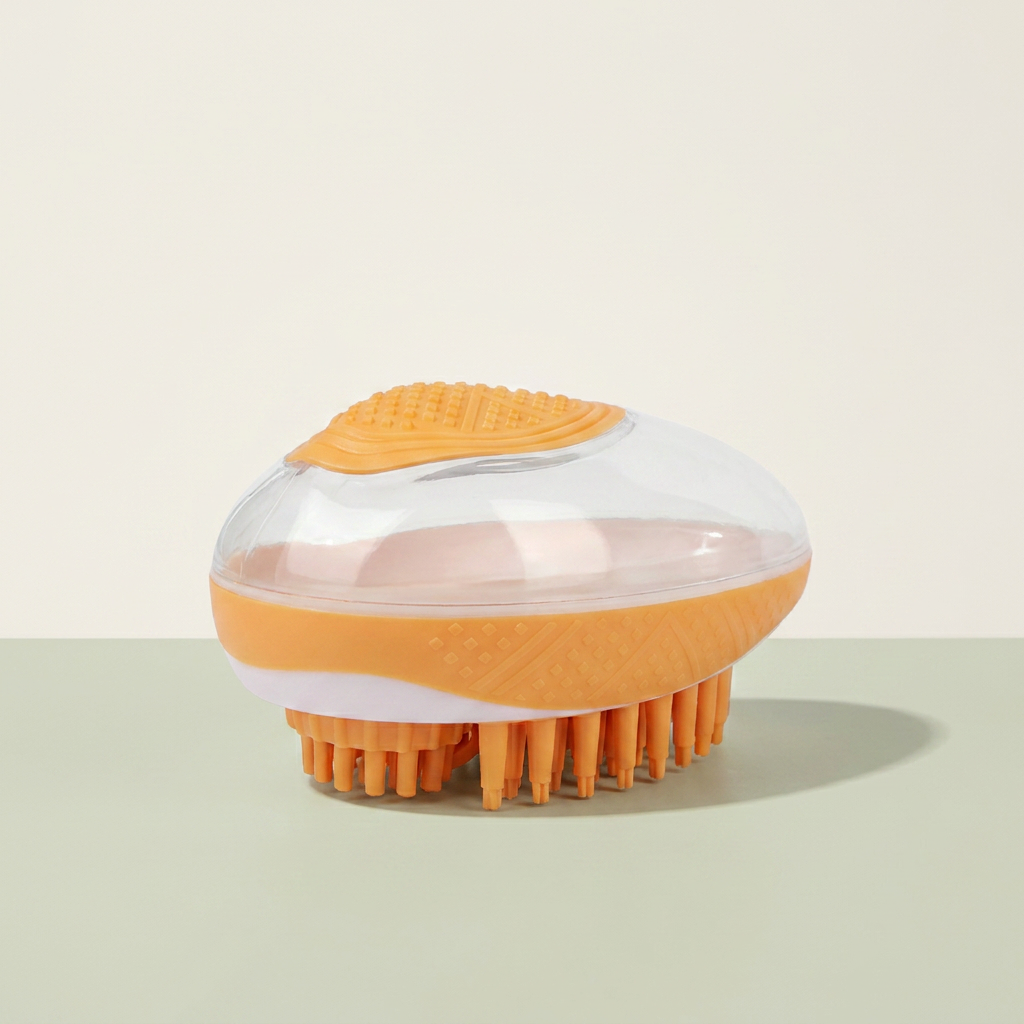2-in-1 silicone pet bath brush on clean neutral background