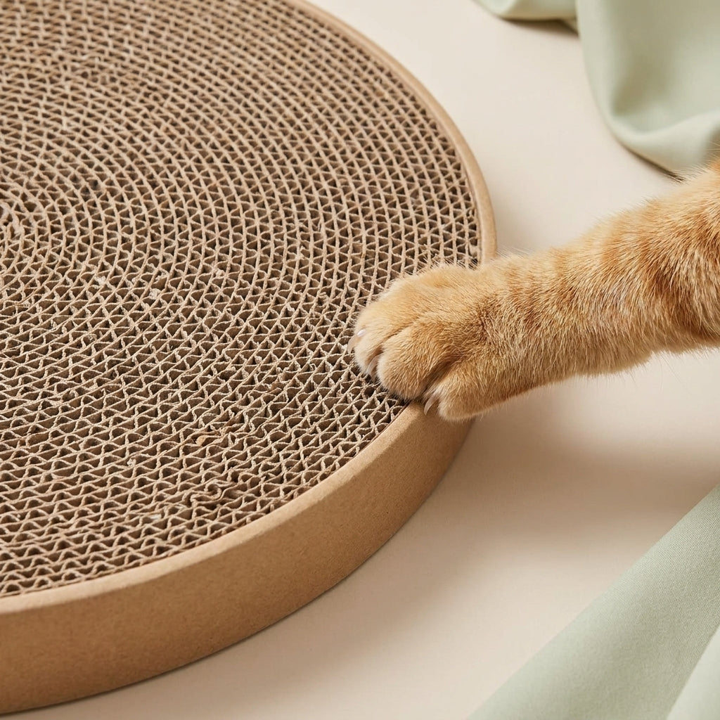 Close up of circular cat scratching board corrugated texture