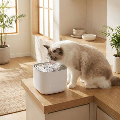 Cat drinking from Flow Fountain water fountain