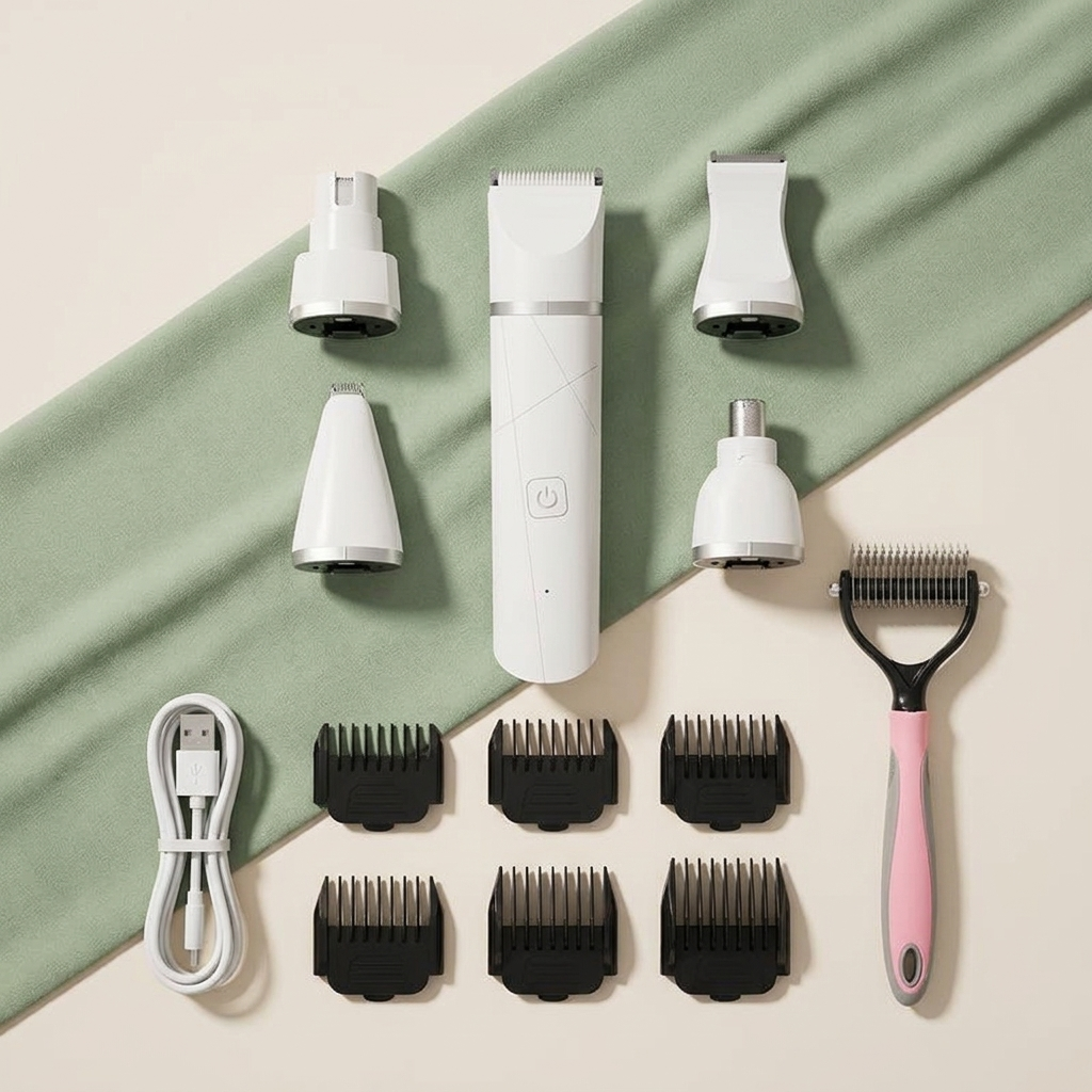 Multi-head cordless pet grooming kit attachments and accessories