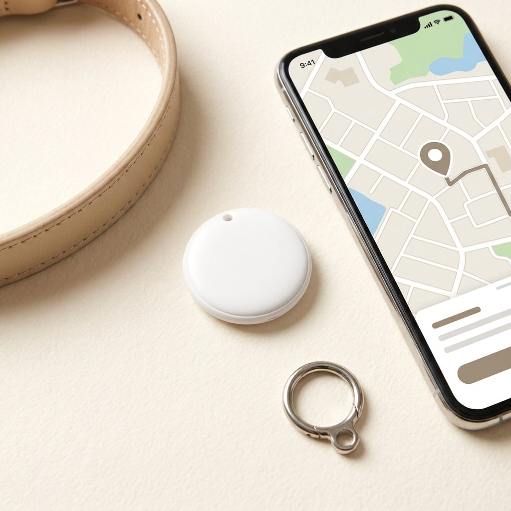Smart pet tracker tag with phone location interface and collar strap