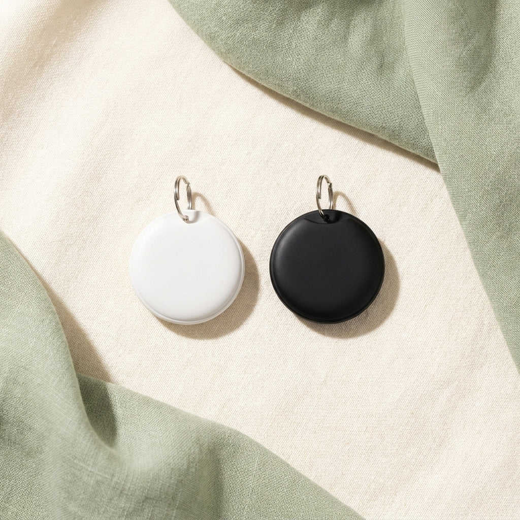 White and black smart pet tracker tag options
