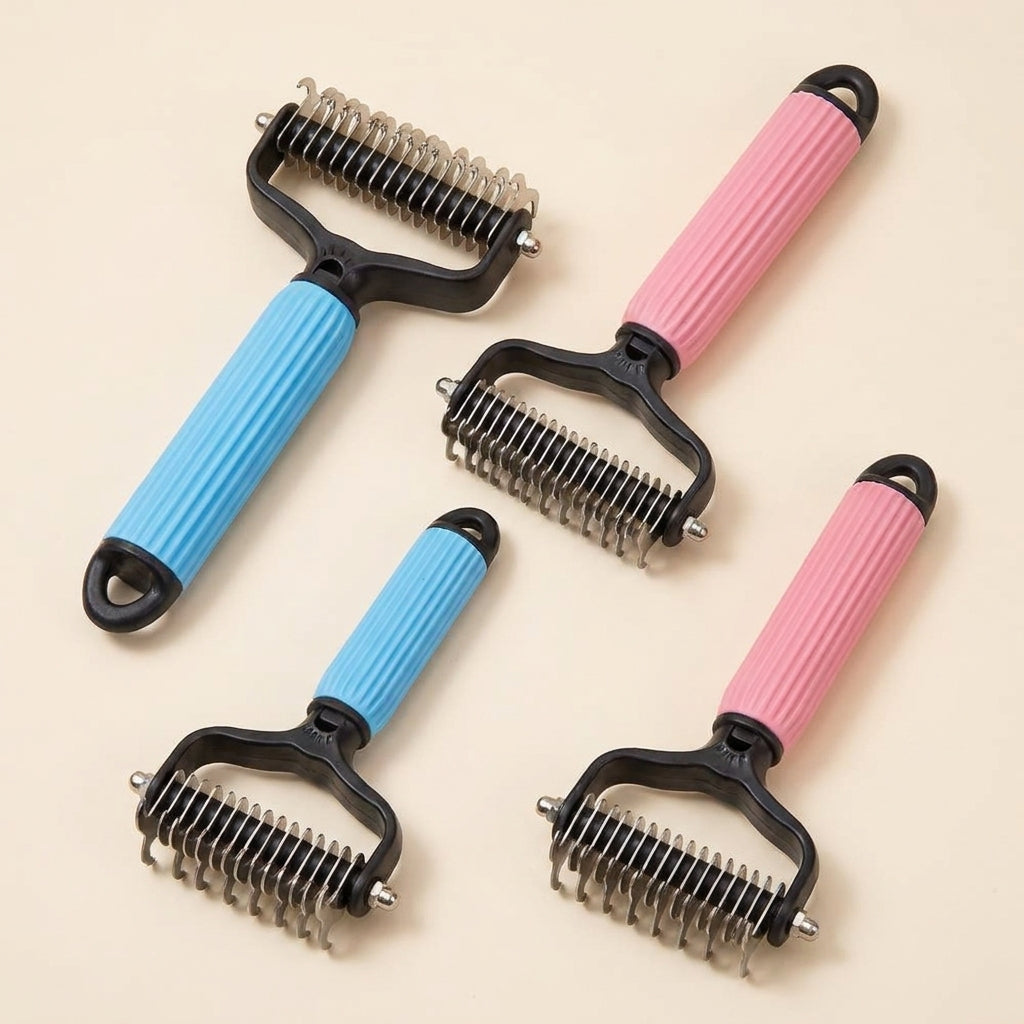 Blue and pink dematting undercoat rake size options