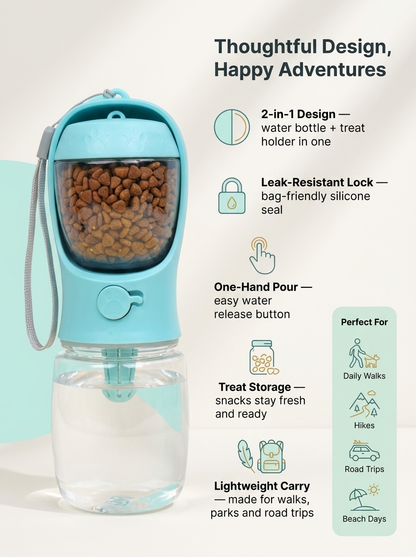 2-in-1 Dog Travel Water Bottle + Treat Holder