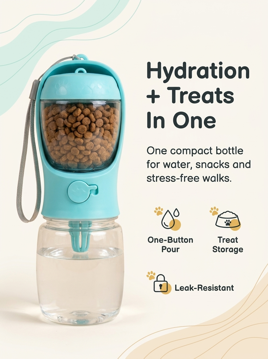 2-in-1 Dog Travel Water Bottle + Treat Holder