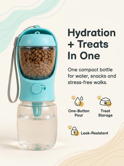 2-in-1 Dog Travel Water Bottle + Treat Holder