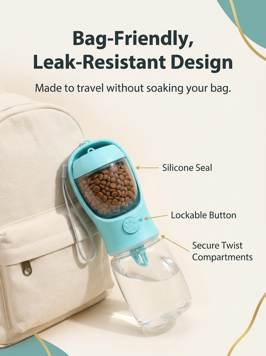 2-in-1 Dog Travel Water Bottle + Treat Holder