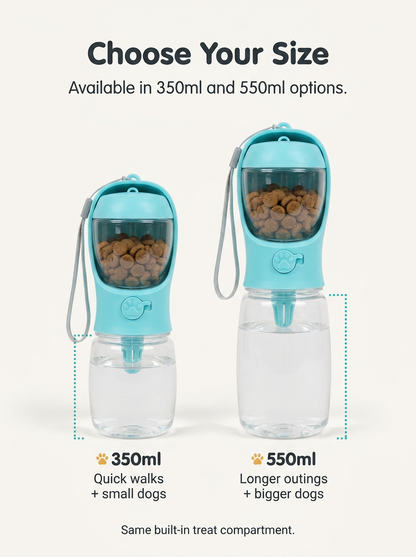 2-in-1 Dog Travel Water Bottle + Treat Holder