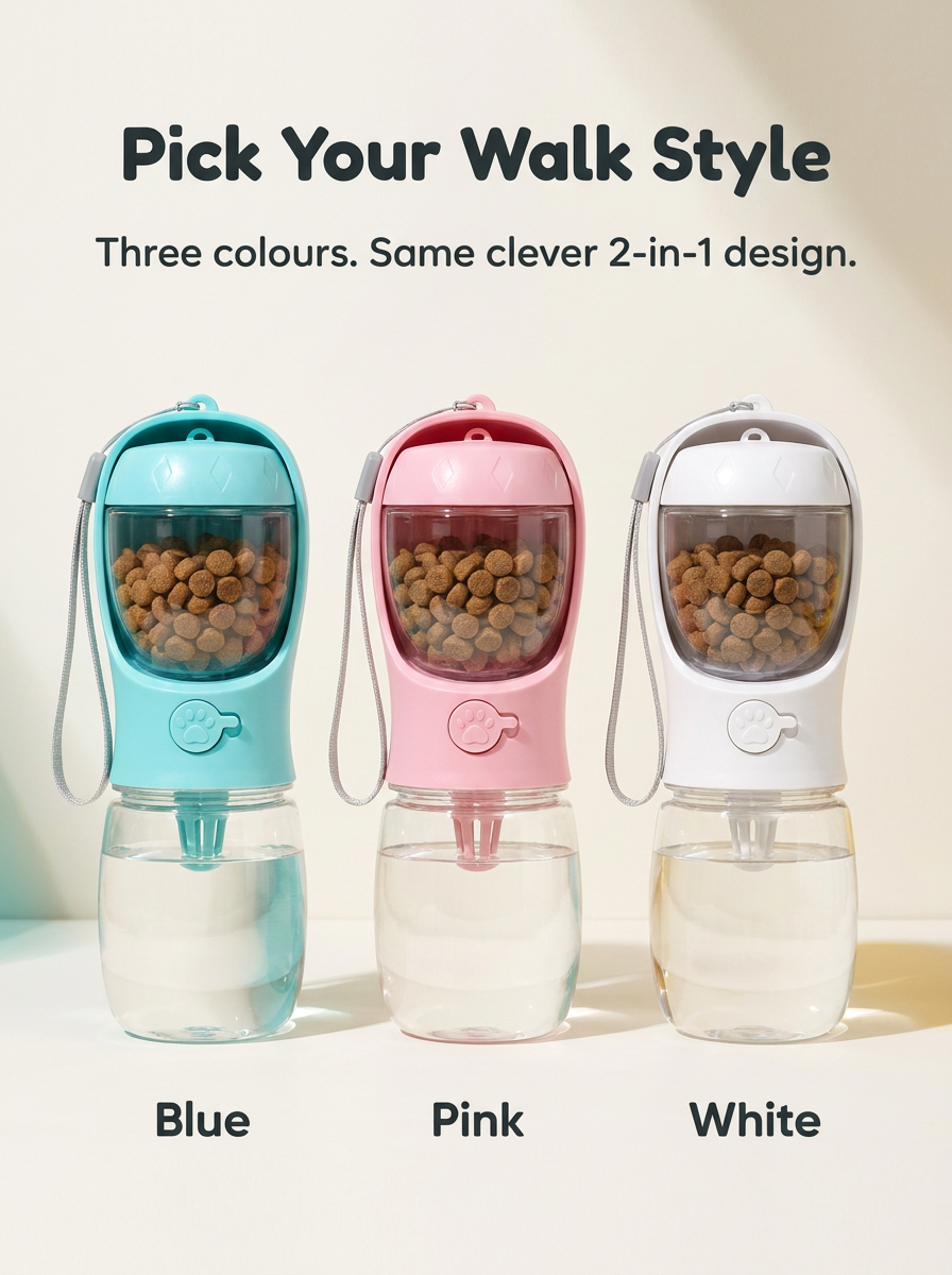 2-in-1 Dog Travel Water Bottle + Treat Holder