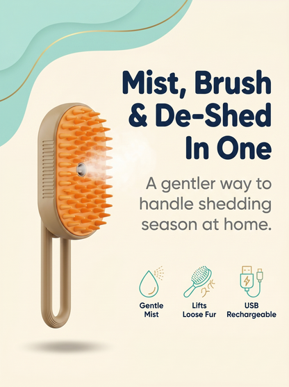 3-in-1 Electric Steamy Spray Pet Brush: mist, brush and de-shed in one