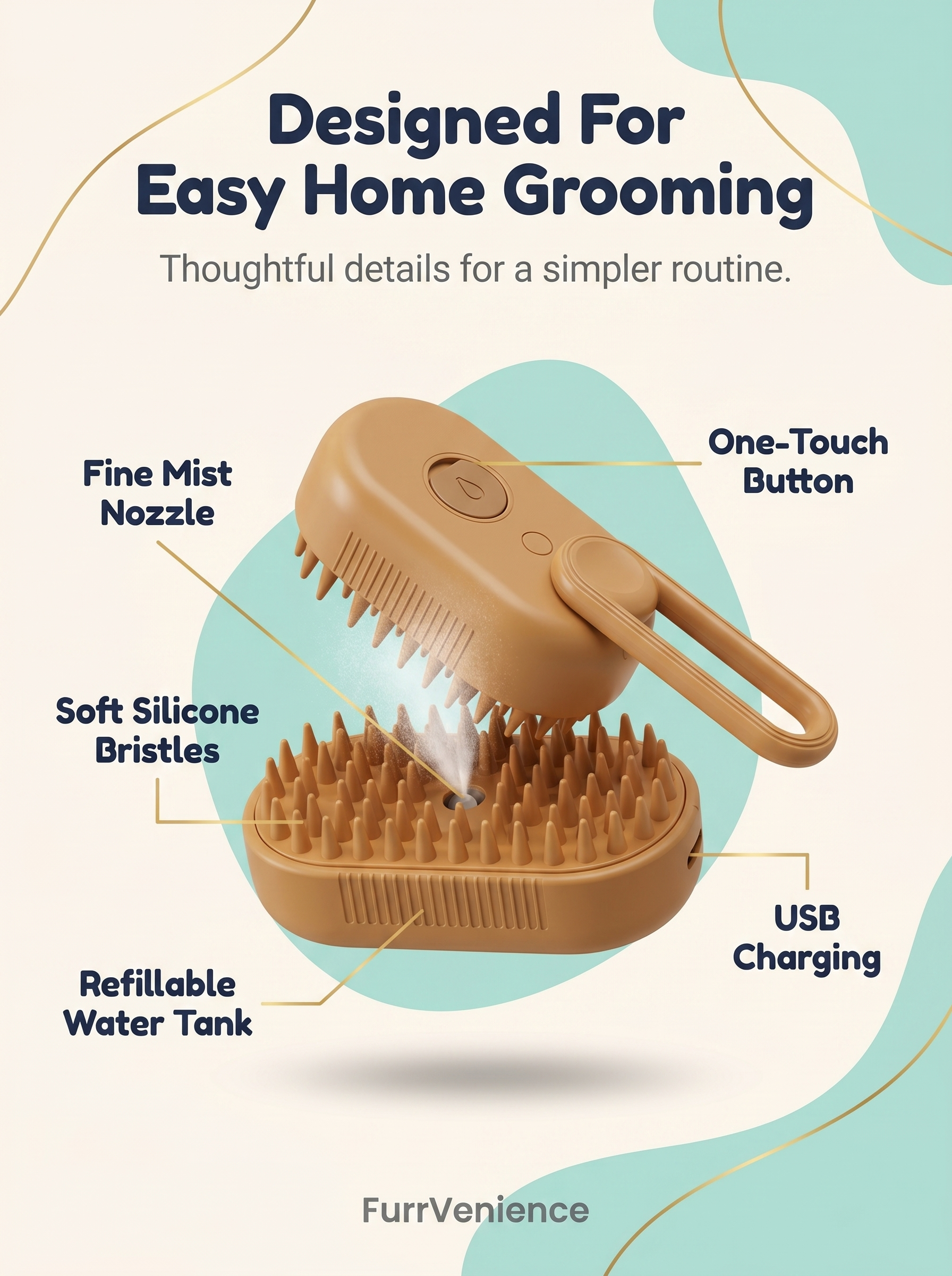 3-in-1 Electric Steamy Spray Pet Brush designed for easy home grooming