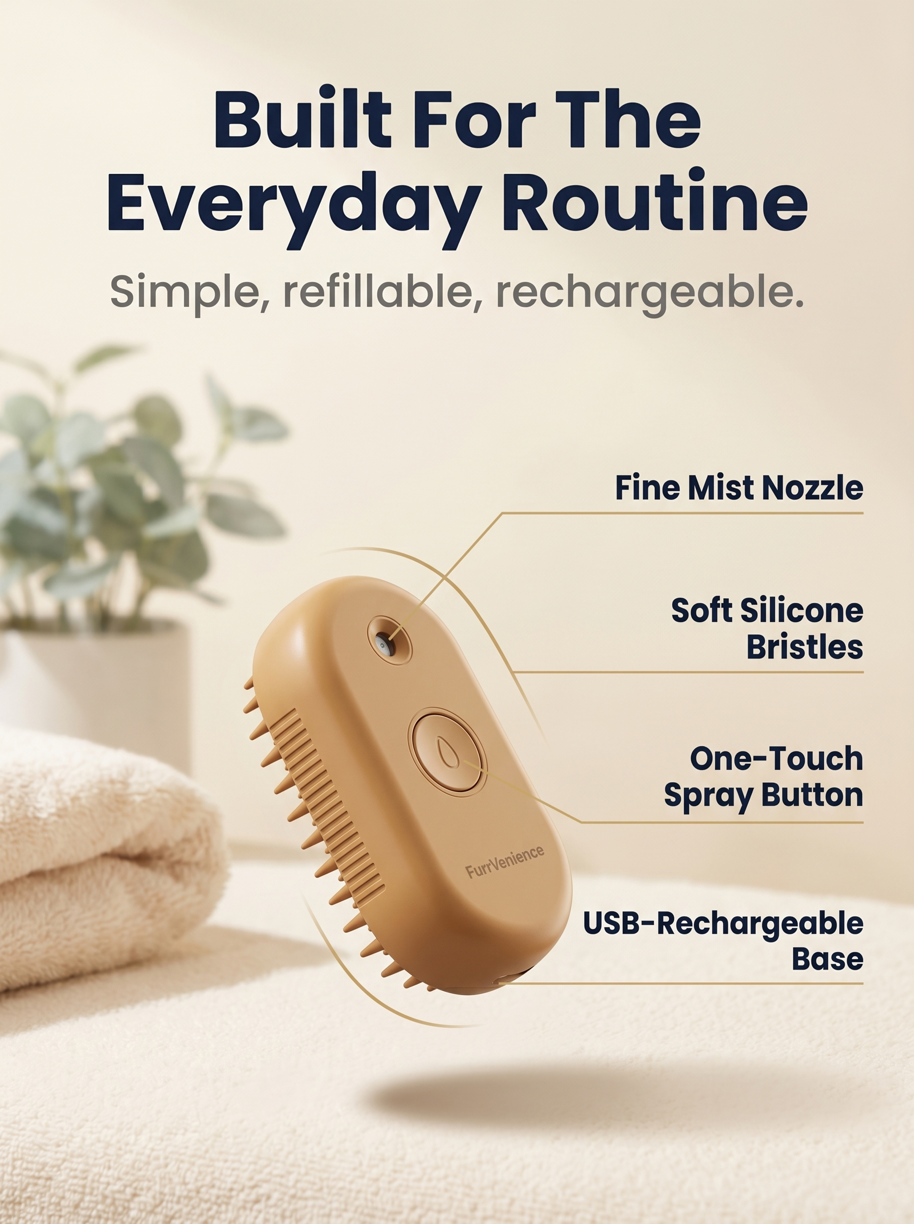 3-in-1 Electric Steamy Spray Pet Brush built for the everyday routine