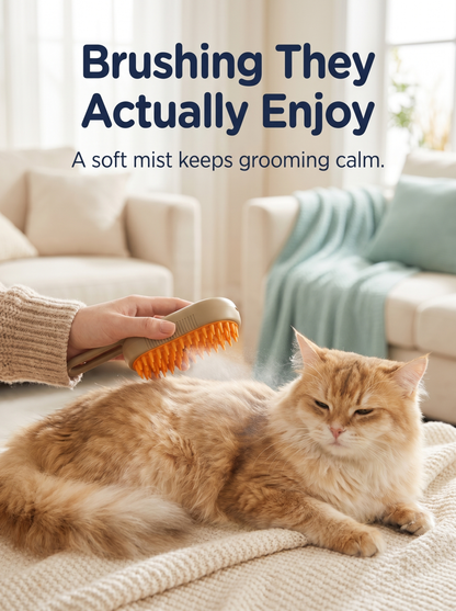 Cat being brushed with the 3-in-1 Electric Steamy Spray Pet Brush